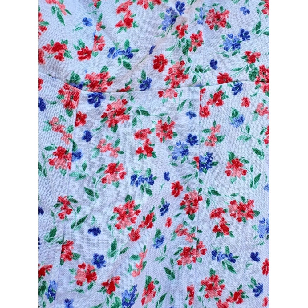 Floral Romantic Linen Notched sweetheart Neckline Smocked Back Dress w pockets - Picture 5 of 10